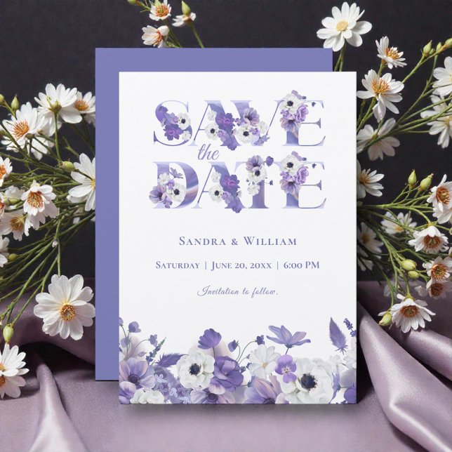 Invitation Watercolor Wedding Violet Flowers Save the Date (Créateur téléchargé)