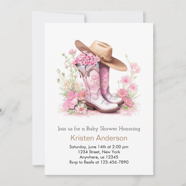Invitation Watercolor Western Adventure Cowgirl Baby shower (Devant)