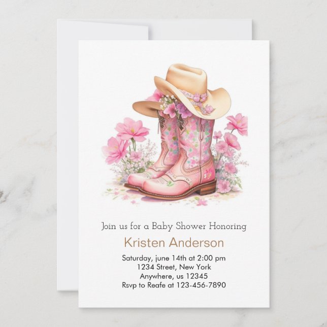 Invitation Watercolor Western Style Cowgirl Baby shower (Devant)
