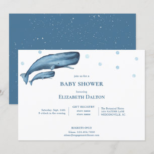 Invitation Watercolor Whales Ocean Baby shower