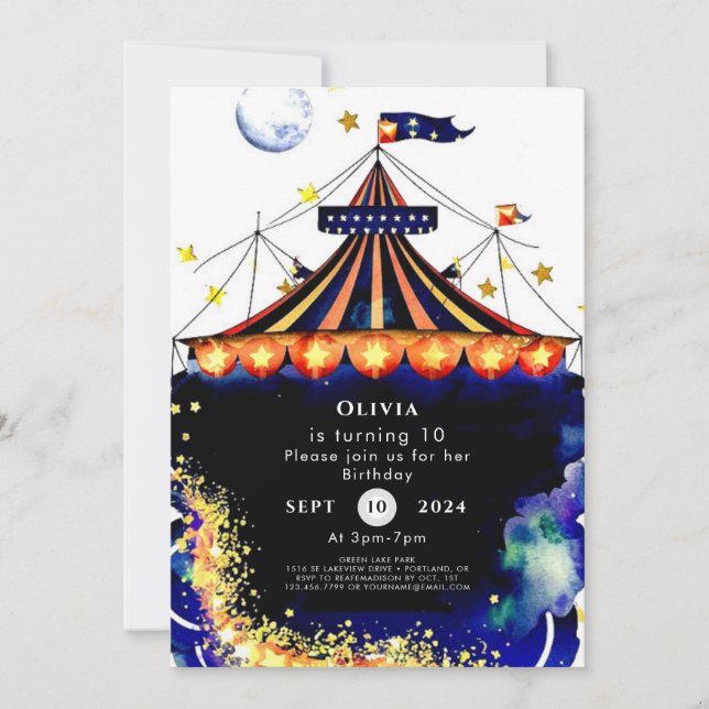 Invitation Watercolor Whimsical Circus Anniversaire (Devant)