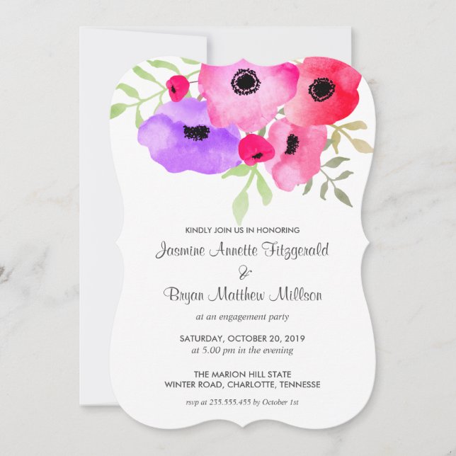 Invitation Watercolor Whimsical Floral Engagement Party (Devant)