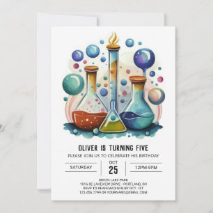 Invitation Watercolor Whimsy Lab Scientifique Anniversaire