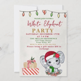 Invitation Watercolor White Elephant Gift Exchange Party