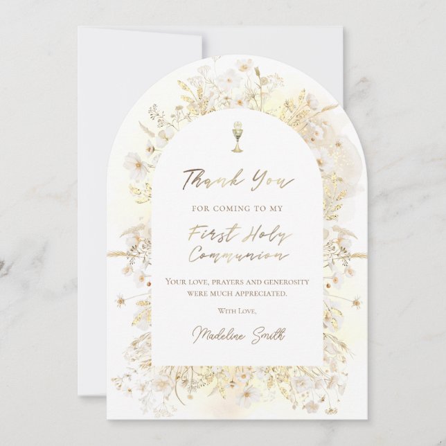 Invitation watercolor white yellow flowers thank you card (Devant)