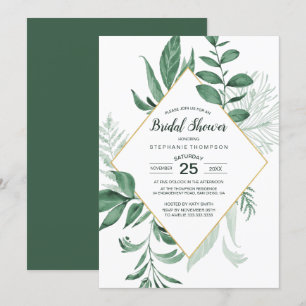 Invitation Watercolor Wild Feuilles Hunter Green Bridal Showe