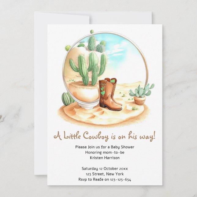 Invitation Watercolor Wild West Boy Baby shower (Devant)