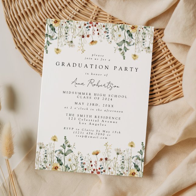Invitation Watercolor Wildflower Field Graduation Party (Créateur téléchargé)