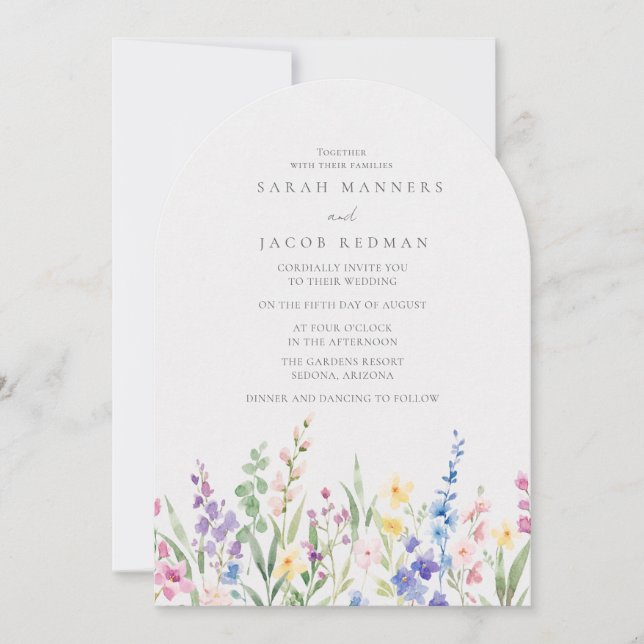Invitation Watercolor Wildflower Garden Wedding  (Devant)