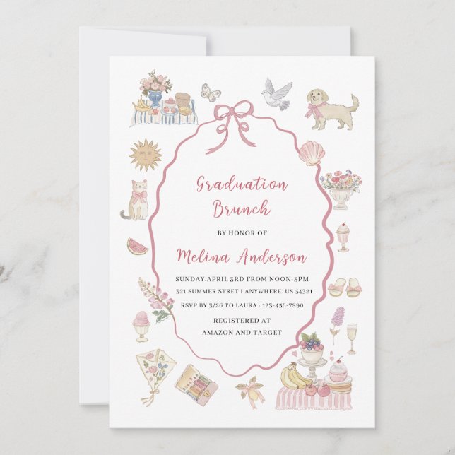 Invitation  Watercolor wildflower graduation brunch invitatio (Devant)
