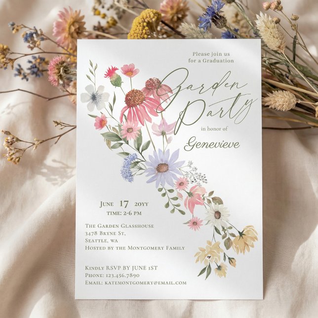Invitation Watercolor Wildflower Graduation Grad Garden Party (Watercolor Wildflower Graduation Grad Garden Party Invitation)