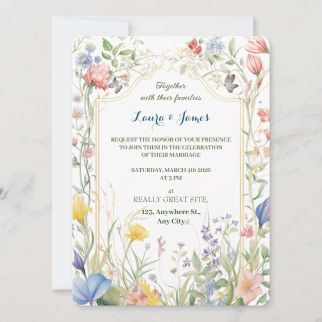 Invitation Watercolor Wildflower Spring Garden Floral Wedding (Devant)
