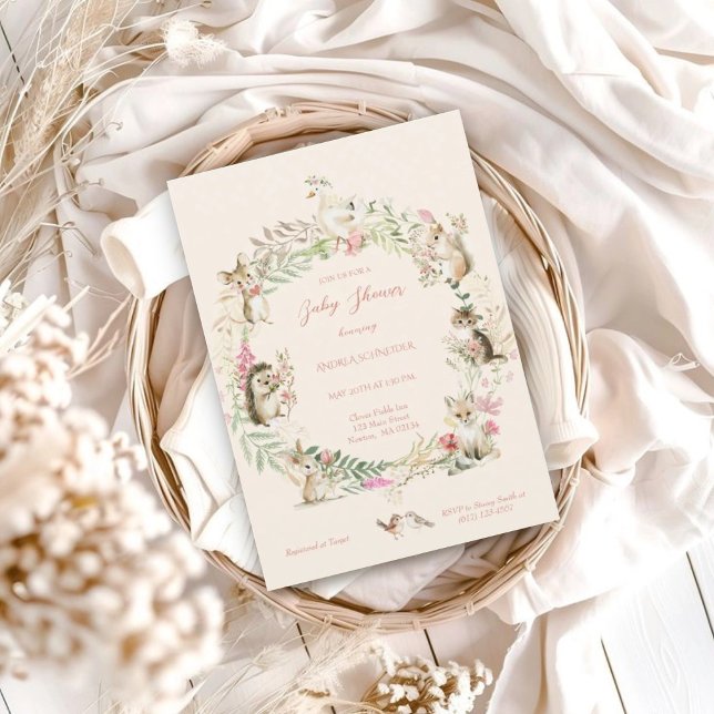 Invitation Watercolor Wildflower Woodland Animals Baby Shower (Créateur téléchargé)