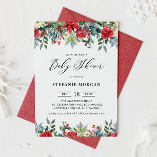 Invitation Watercolor Winter Blooms Garland Baby shower