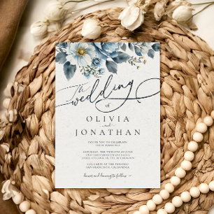 Invitation Watercolor Winter Blue Floral Wedding Party