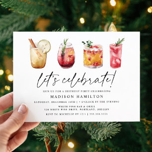 Invitation Watercolor Winter Cocktails Anniversaire