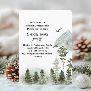 Invitation Watercolor Winter Forest Deer Christmas Party