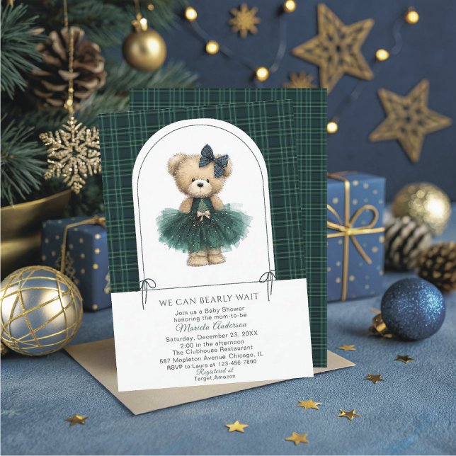 Invitation Watercolor  Winter  Teddy bear Christmas Baby Show (Créateur téléchargé)