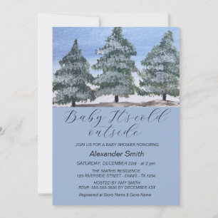 Invitation Watercolor Winter Tree Forest Boy Baby shower