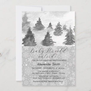 Invitation Watercolor Winter Tree Forest Boy Baby shower