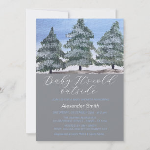 Invitation Watercolor Winter Tree Forest Boy Baby shower