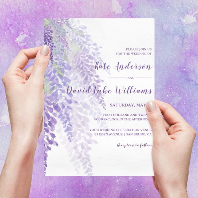Invitation Watercolor Wisteria Blooms Mariage romantique (Créateur téléchargé)