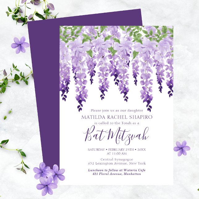 Invitation Watercolor Wisteria Corporate Logo Bat mitzvah (Créateur téléchargé)