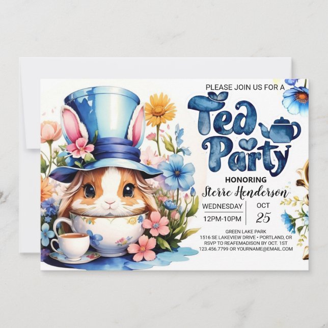 Invitation Watercolor Wonderland Boy Baby shower Tea Party (Devant)