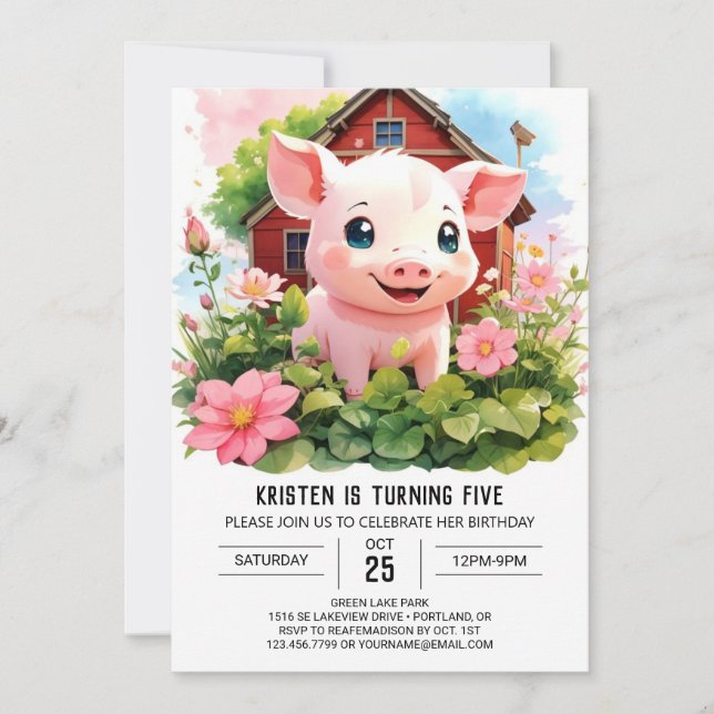 Invitation Watercolor Wonderland Farmyard Girl Anniversaire (Devant)