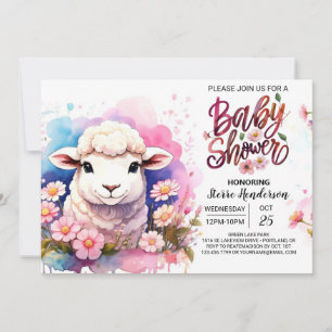 Invitation Watercolor Wonderland Sheep Girl Baby shower