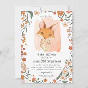 Invitation Watercolor Woodand Fox Rustic Girl Baby shower