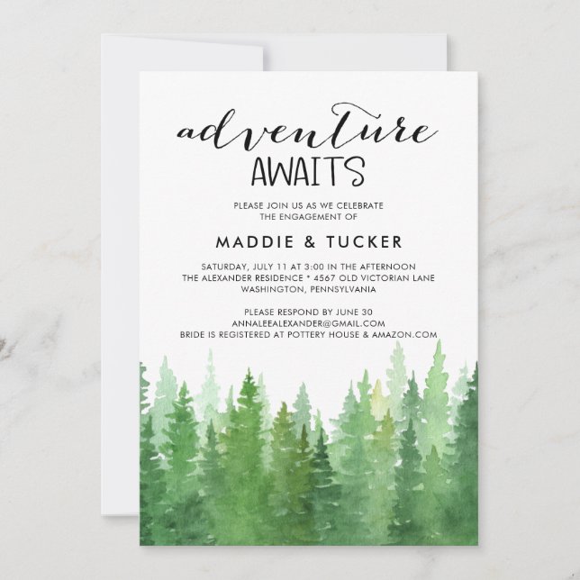 Invitation Watercolor Woodland Engagement (Devant)