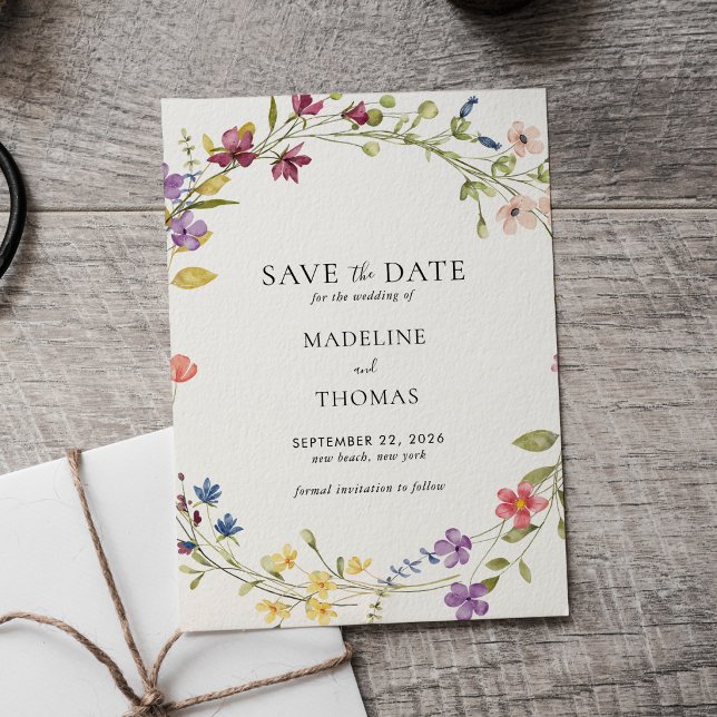 Invitation Watercolor Wreath Floral Wedding Save The Date (Créateur téléchargé)