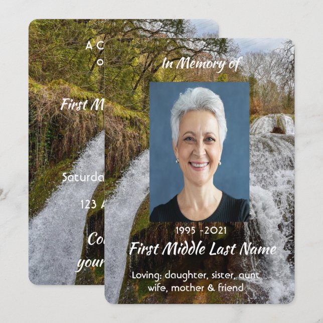 Invitation Waterfall Landscape  Celebration  Life Service (Devant / Derrière)