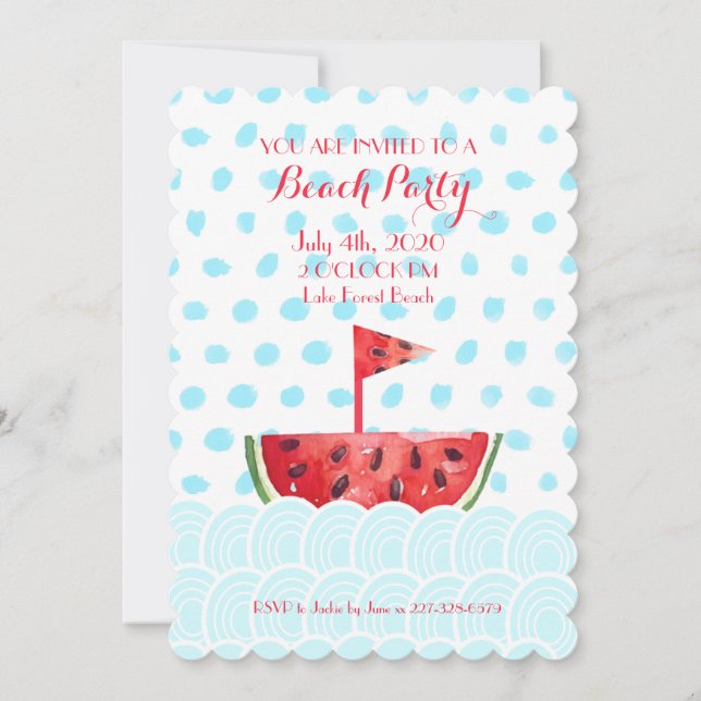 Invitation Watermelon Boat Beach Party (Devant)