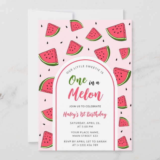 Invitation Watermelon Cute One in a Melon 1st Baby Birthday (Devant)
