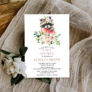 Invitation Watermelon et Raccoon Baby shower floral