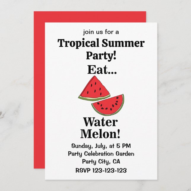 Invitation Watermelon Fruit Funny Tropical Summer Party (Devant / Derrière)