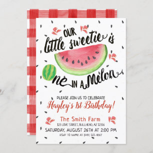 Invitation Watermelon ONE dans un melon Aquarelle En vichy ro