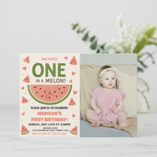 Invitation Watermelon "One in a Melon" 1er anniversaire (Debout devant)
