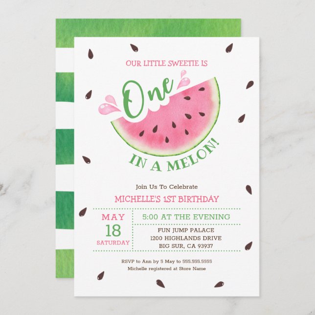 Invitation Watermelon One In A Melon 1er Anniversaire Invitat (Devant / Derrière)