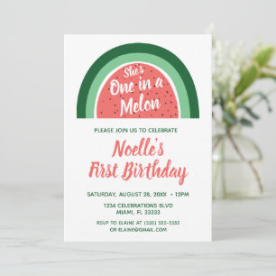 Invitation Watermelon Rainbow, She's One in a Melon 1st Anniv