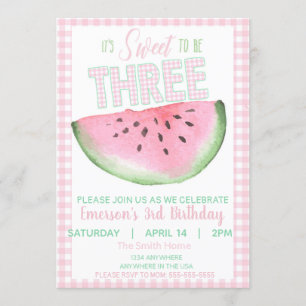 Invitation Watermelon, Sweet to be 3, filles aquarelle