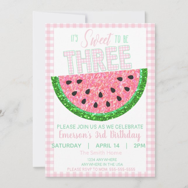 Invitation Watermelon, Sweet to be trois, Parties scintillant (Devant)