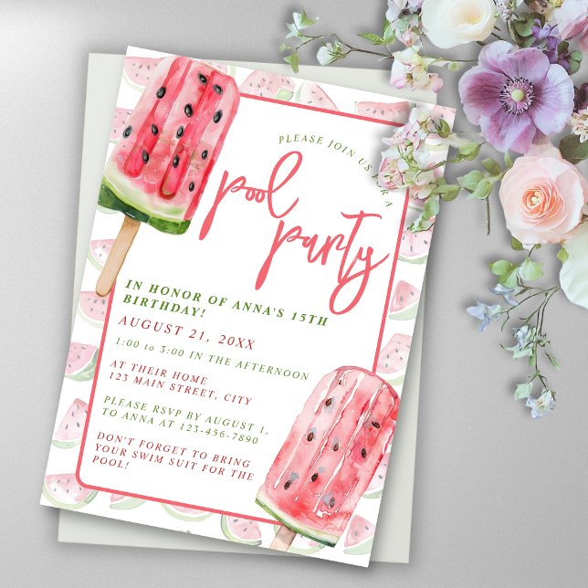 Invitation Watermelon Watercolor Summer Pool Party (Créateur téléchargé)