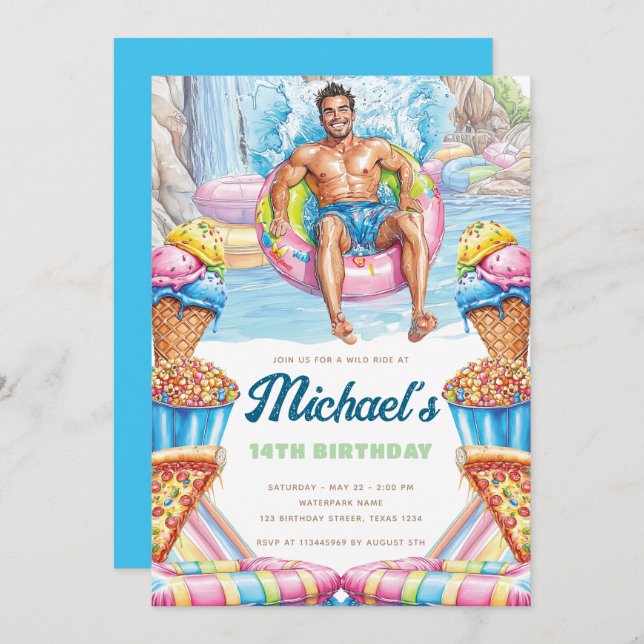 Invitation Waterpark Fun Teen Pool Party Birthday (Devant / Derrière)