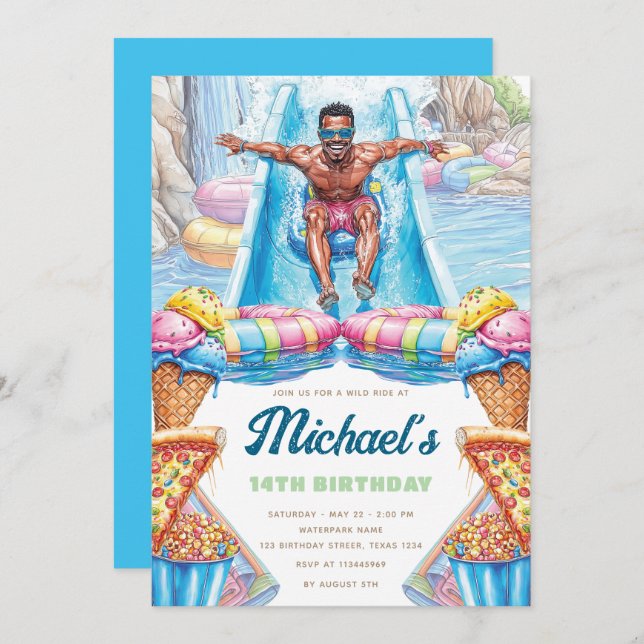Invitation Waterpark Fun Teen Summer Slide Party Birthday (Devant / Derrière)