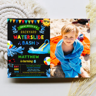 Invitation Waterslide Bash Summer Boy Birthday Party Photo