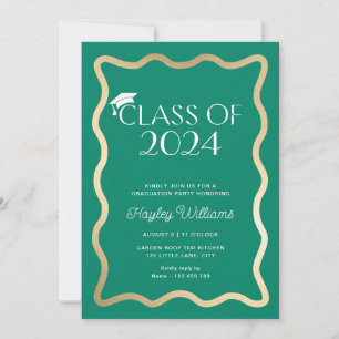 Invitation Wave Emerald Green Gold Graduation Party
