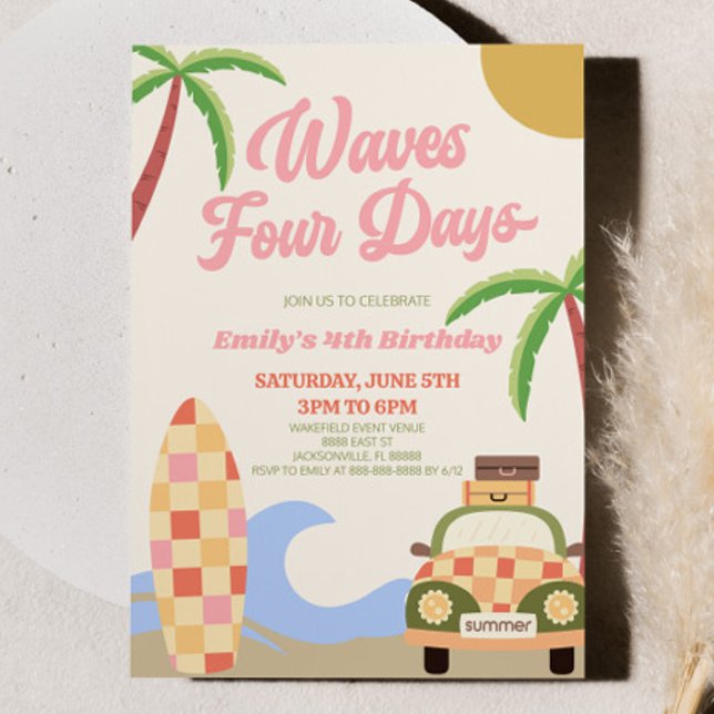 Invitation Waves Four Days Beach Surf 4ème anniversaire (Créateur téléchargé)